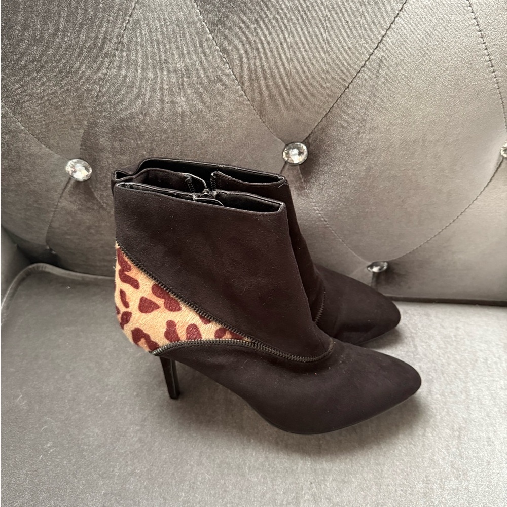 Kelly & Katie Black and Animal Print Heeled Boots
